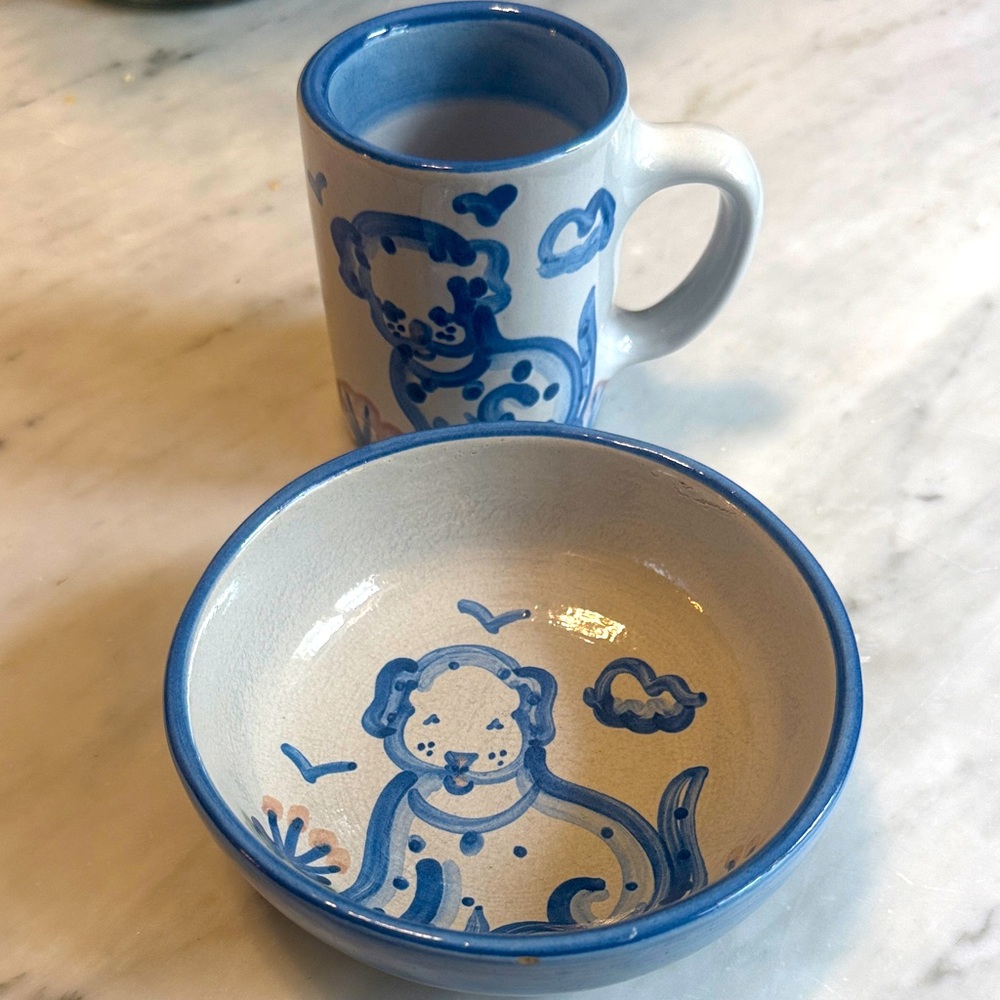 Vintage M A Hadley pottery mug and bowl set